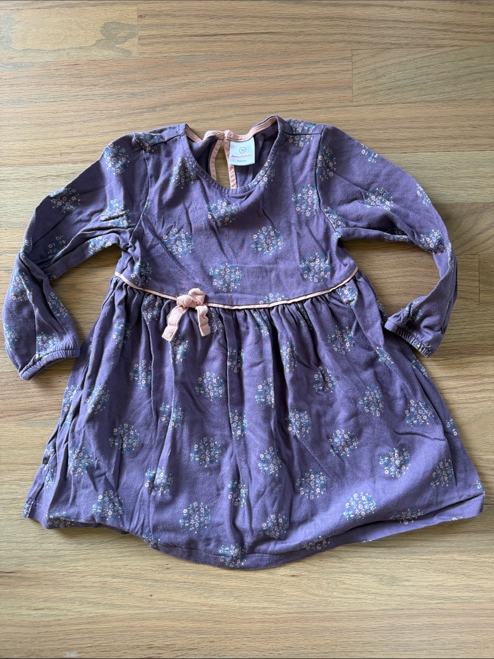 Hanna Andersson Purple Floral Long-Sleeve Dress with Pink Bow